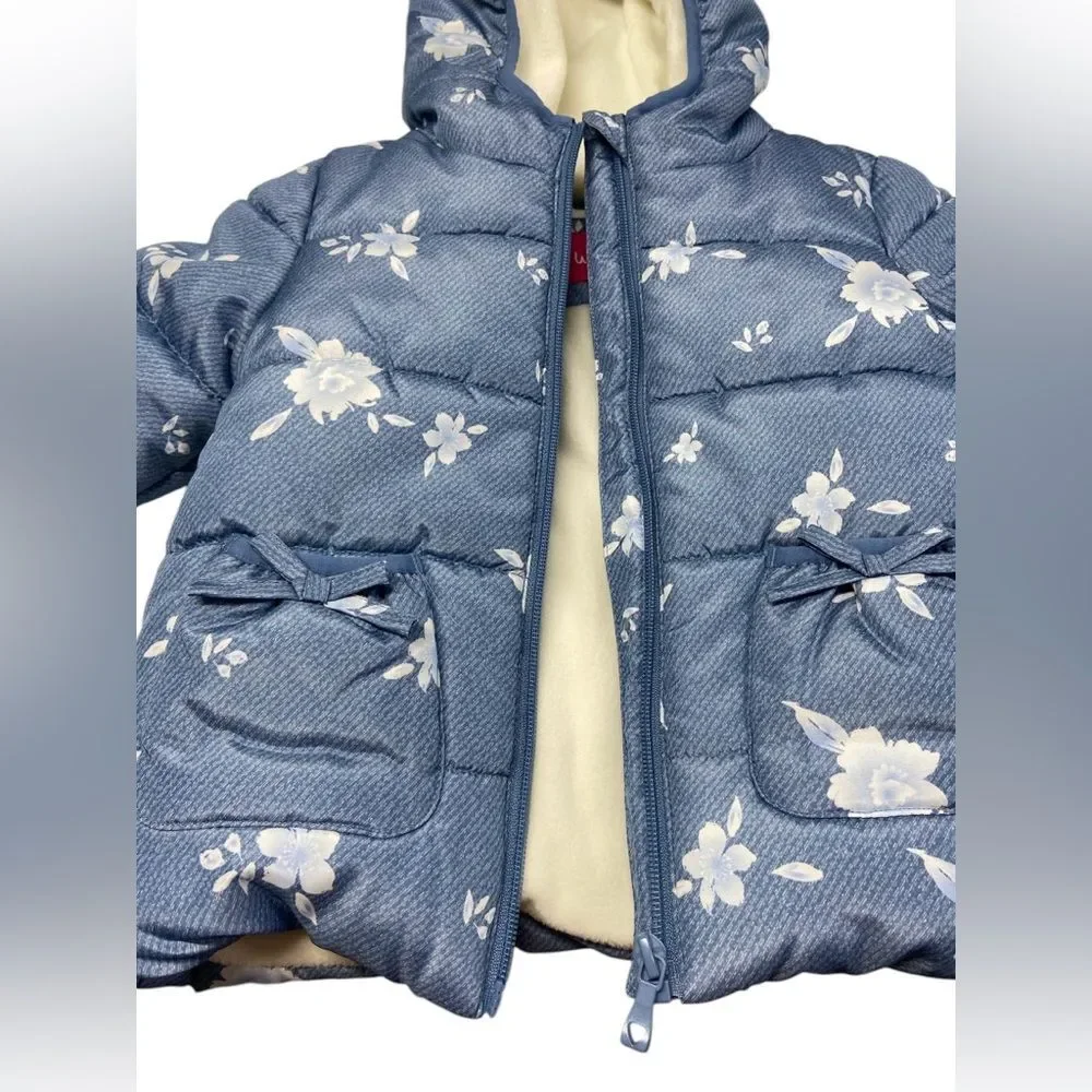 Wippette Blue with Floral Print Puffer Coat. Size 18M